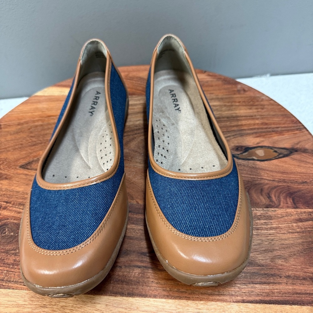 Array Denim /Tan‎ Cascade Ballet Flats 8.5 N
